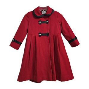 Rothschild Coat Girls 6 Red Wool Blend Peter Pan Collar Ribbon Trim Jacket VTG